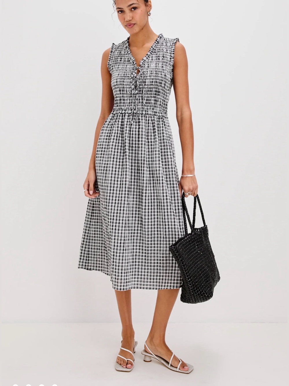 Rails Black and White Gingham Midi Dress